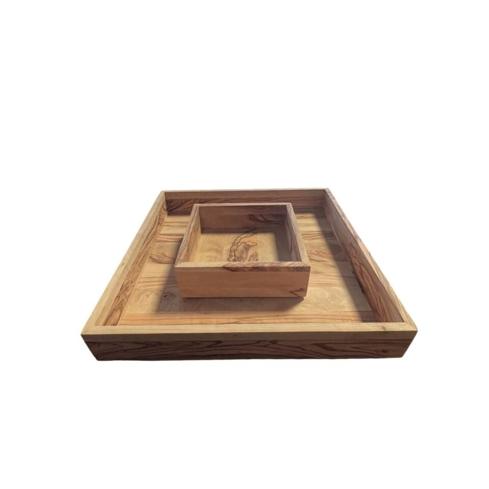 Zeytin Ağacı El Yapımı Köşeli Dekoratif Küçük Boy Kase Sunum Tabak Tepsi 15x15x4.5Cm