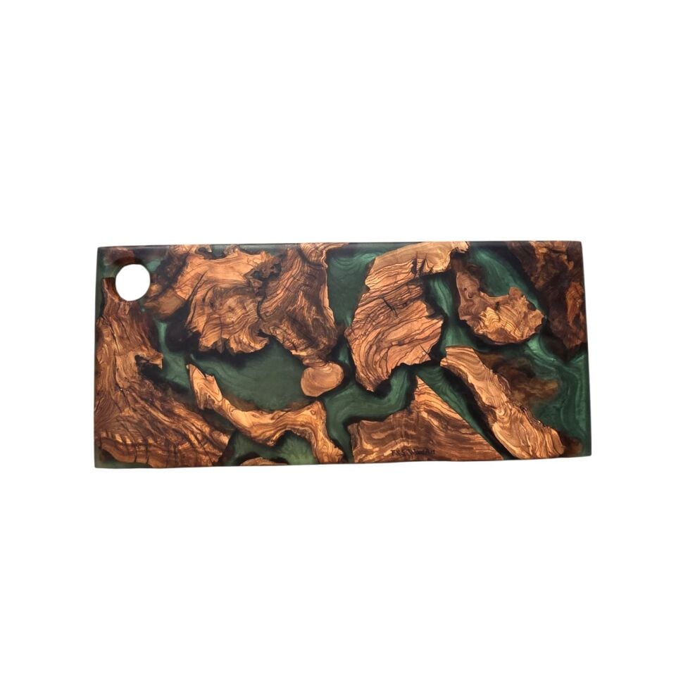 Doğal Zeytin Ağacı 40 x 18 cm Yakut Renkli Epoksi Sunum Kesme Tahtası