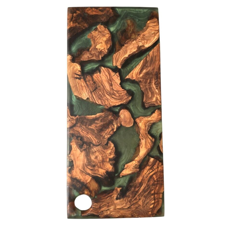 Doğal Zeytin Ağacı 40 x 18 cm Yakut Renkli Epoksi Sunum Kesme Tahtası