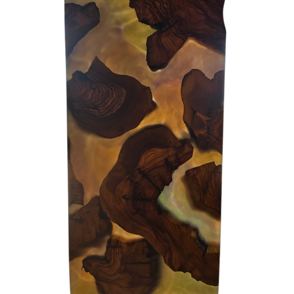 Epoksi ve Doğal Zeytin Ağacı Lüks Sunum Tahtası - beyaz (40 x 18 cm)